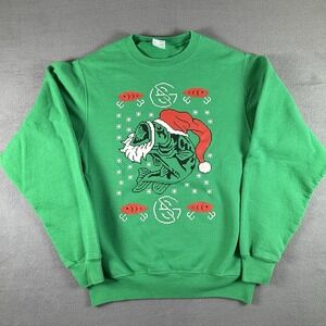 Fish Christmas Crewneck Sweatshirt Size Small Green Santa Fish Fishing Ugly